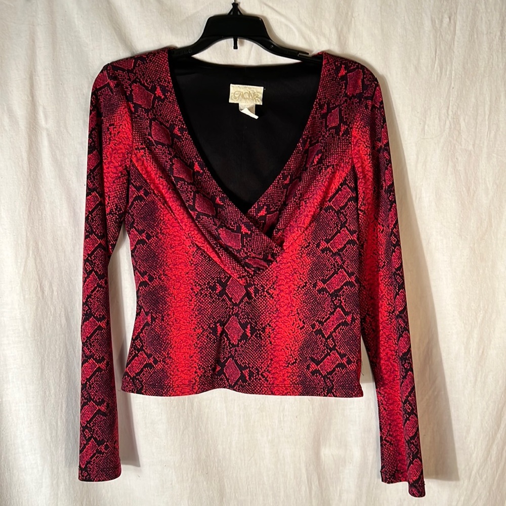 Cache Bodycon Snakeskin Print Top Red Black Stylish